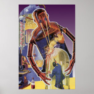 Vintage Science Fiction Robot with Laser Beam Eyes Poster