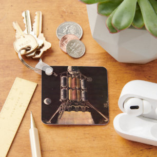 Vintage Science Fiction Rocket Blasting Off Planet Key Ring
