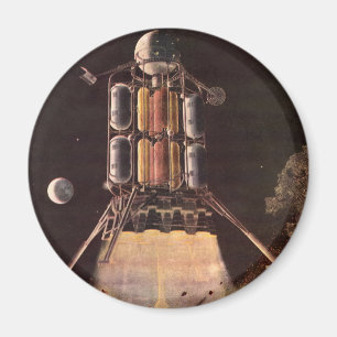 Vintage Science Fiction Rocket Blasting Off Planet Magnet