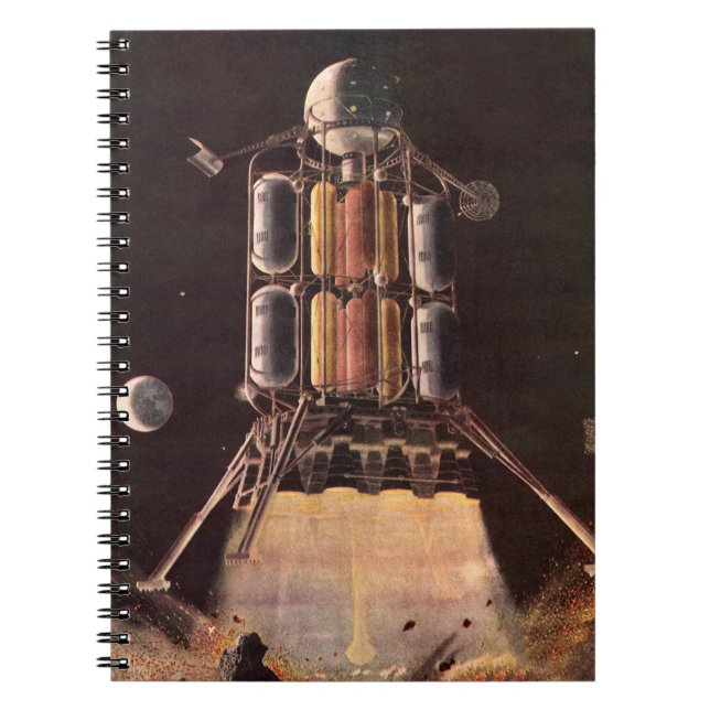 Vintage Science Fiction Rocket Blasting Off Planet Notebook (Front)