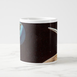Vintage Science Fiction, Rocket Ship Over the Moon Large Coffee Mug