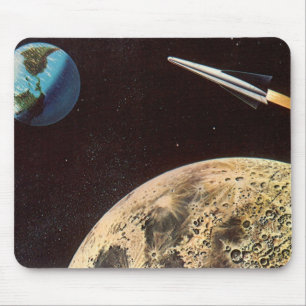 Vintage Science Fiction, Rocket Ship Over the Moon Mouse Pad
