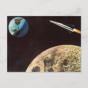 Vintage Science Fiction, Rocket Ship Over the Moon Postcard