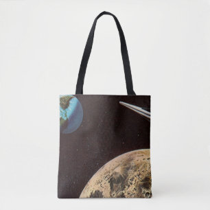 Vintage Science Fiction, Rocket Ship Over the Moon Tote Bag
