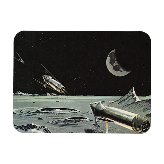 Vintage Science Fiction, Rocket Ships Moon Planets Magnet (Horizontal)