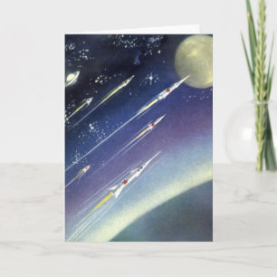 Vintage Science Fiction Rockets in Space by Planet Card