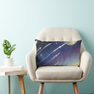 Vintage Science Fiction Rockets in Space by Planet Lumbar Cushion