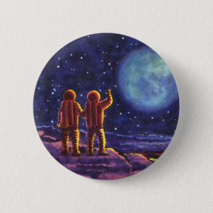 Vintage Science Fiction, Sci Fi Astronauts on Moon 6 Cm Round Badge
