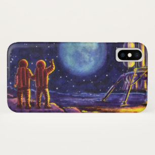 Vintage Science Fiction, Sci Fi Astronauts on Moon iPhone X Case