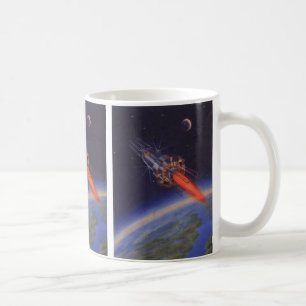 Vintage Science Fiction, Sci Fi Rocket over Earth Coffee Mug