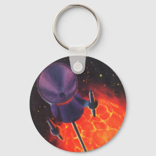 Vintage Science Fiction, Sci Fi Rocket, Red Planet Key Ring