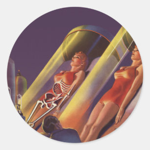 Vintage Science Fiction, Sci Fi Scientists in Lab Classic Round Sticker