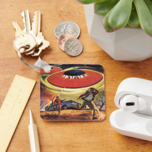 Vintage Science Fiction, Sci Fi UFO Alien Invasion Key Ring