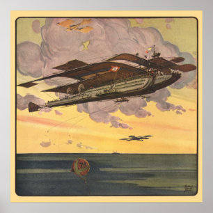 Vintage Science Fiction Seaplane Aeroplane Ship Poster