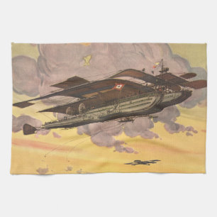 Vintage Science Fiction Seaplane Aeroplane Ship Tea Towel