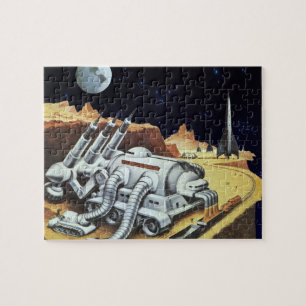 Vintage Science Fiction, Space Station on the Moon Jigsaw Puzzle