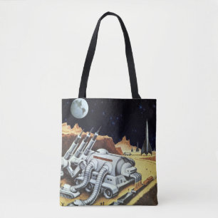Vintage Science Fiction, Space Station on the Moon Tote Bag