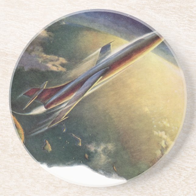 Vintage Science Fiction Spaceship Aeroplane Earth Coaster (Front)