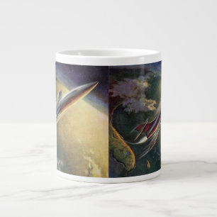 Vintage Science Fiction Spaceship Aeroplane Earth Large Coffee Mug