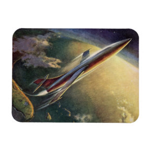 Vintage Science Fiction Spaceship Aeroplane Earth Magnet