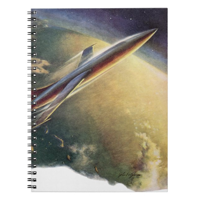 Vintage Science Fiction Spaceship Aeroplane Earth Notebook (Front)