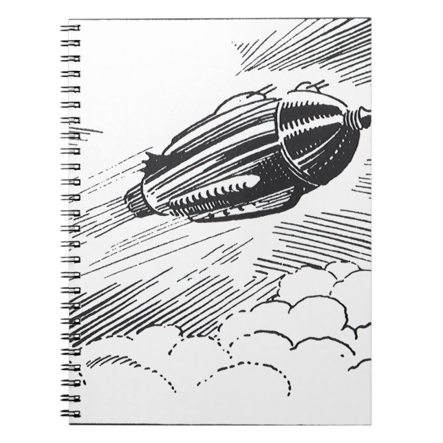 Vintage Science Fiction Spaceship Rocket in Clouds Notebook (Front)