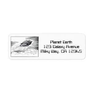 Vintage Science Fiction Spaceship Rocket in Clouds Return Address Label