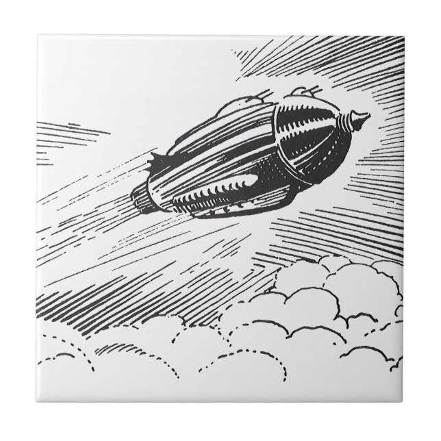 Vintage Science Fiction Spaceship Rocket in Clouds Tile (Front)