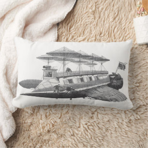 Vintage Science Fiction Steampunk Airship Eclipse Lumbar Cushion