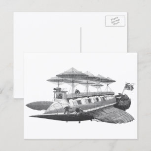 Vintage Science Fiction Steampunk Airship Eclipse Postcard