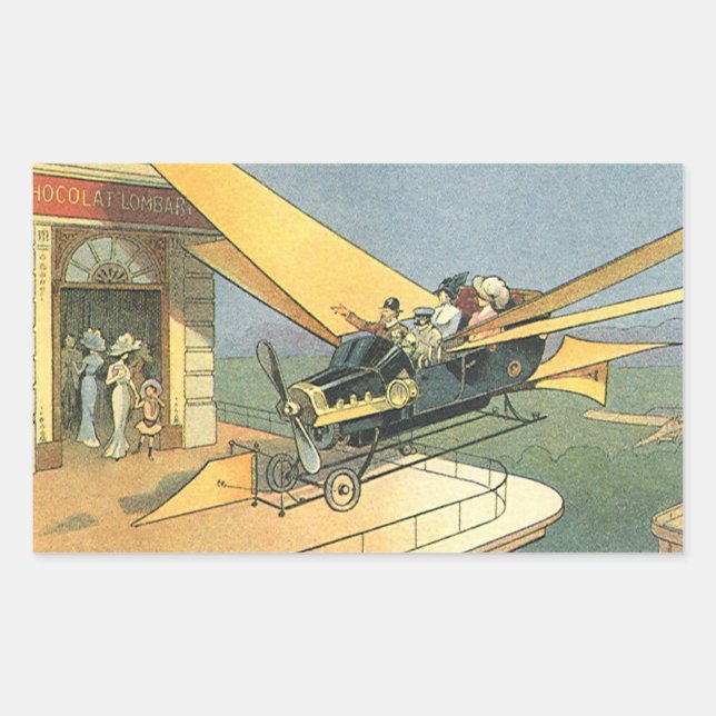 Vintage Science Fiction Steampunk Convertible Car Rectangular Sticker (Front)