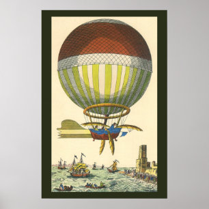 Vintage Science Fiction Steampunk Hot Air Balloon Poster