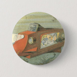 Vintage Science Fiction Steampunk Submarine in Sea 6 Cm Round Badge