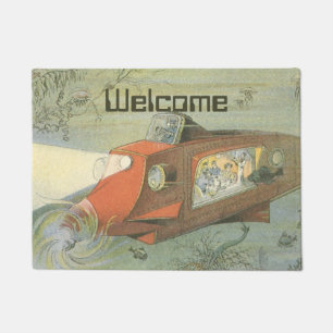Vintage Science Fiction Steampunk Submarine in Sea Doormat