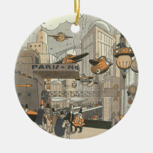 Vintage Science Fiction Urban Paris, Steam Punk Ceramic Tree Decoration