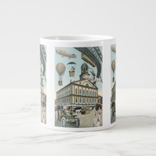 Vintage Science Fiction, Victorian Steam Punk City Large Coffee Mug