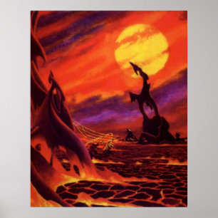 Vintage Science Fiction Volcano Planet w Red Lava Poster