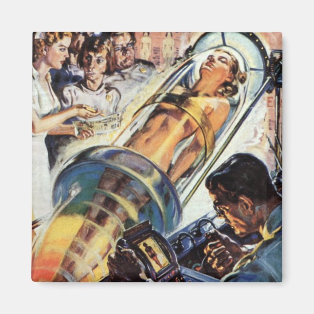 Vintage Science Fiction, Woman Lab Experiment Magnet (Front)