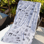 Vintage Science Illustrations Black White Pattern Beach Towel<br><div class="desc">Vintage black and white diagram and blueprint pattern. Image themes include science,  mathematics,  buildings and monuments,  astronomy,  and manufacturing. There is an antique car blueprint,  an old eclipse diagram,  and more.

Makes a great birthday,  Christmas,  or other holiday gift,  especially for those who love science and engineering history!</div>