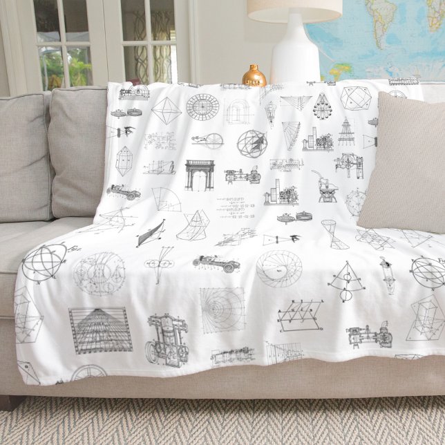 Vintage Science Illustrations Black White Pattern Fleece Blanket (Creator Uploaded)