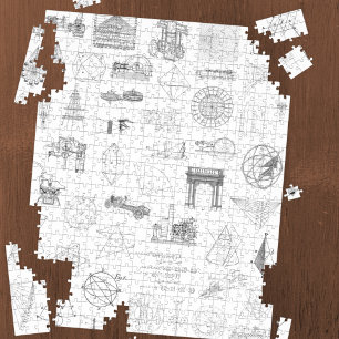 Vintage Science Illustrations Black White Pattern Jigsaw Puzzle