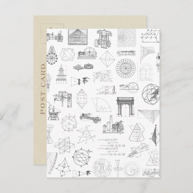 Vintage Science Illustrations Black White Pattern Postcard (Front/Back)