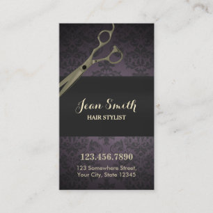 Vintage Scissor Purple Damask Hair Stylist Business Card