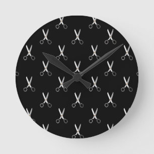 Vintage Scissors Black Minimalist Pattern Round Clock