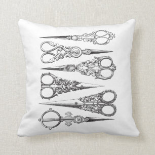 Vintage Scissors Elegant Black White Decorative Cushion