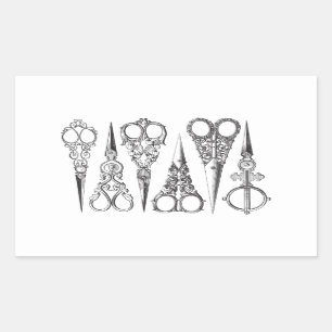 Vintage Scissors Elegant Black White Decorative Rectangular Sticker