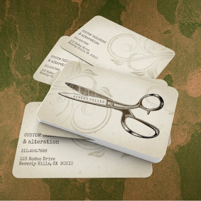 Vintage Scissors Elegant Hairdresser Seamstress Business Card (Creator Uploaded)