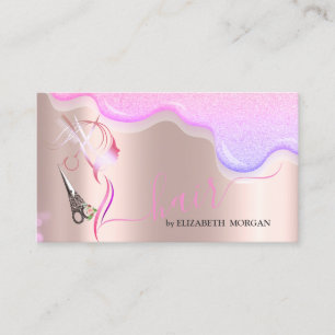 Vintage Scissors Glitter Drips Hair Rose Gold Business Card