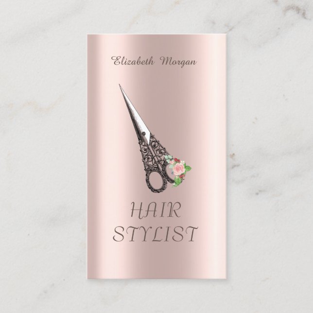 Vintage Scissors Hair Rose Gold Business Card (Front)