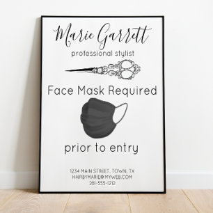 Vintage Scissors Salon Face Mask Required Business Poster